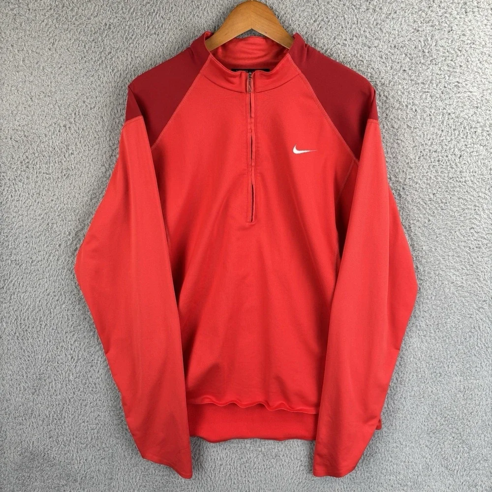 Nike Golf Tiger‎ Woods Shirt Mens Large Red 1/2 Zip Pullover
